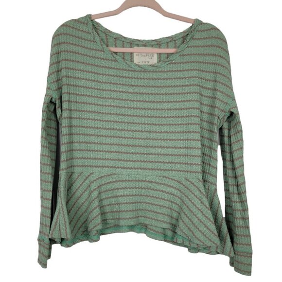 We The Free Tops - Free People We the Free Green/Brown Stripe Peplum Hem Thermal Top XS
